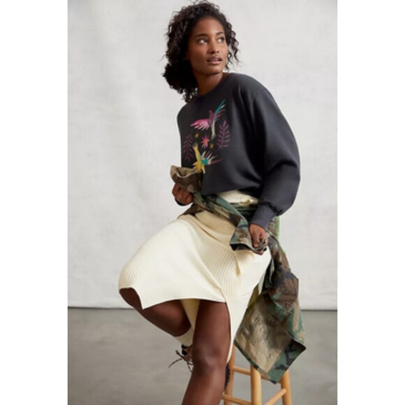 Navy Blue Anthropologie Graphic Print Crew Neck Long Sleeve Sweatshirt (NWT) - Picture 2 of 4